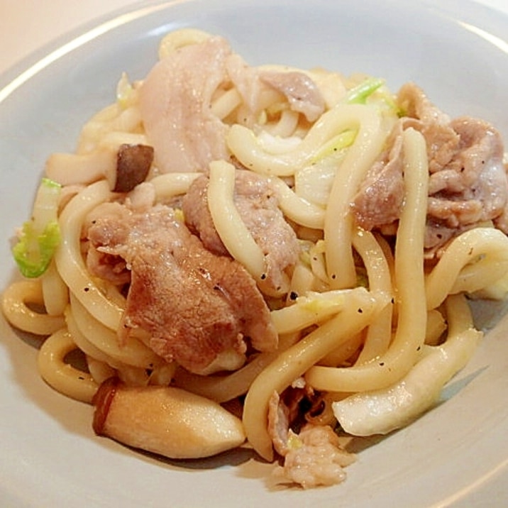 豚ロースと白菜とエリンギの焼き饂飩